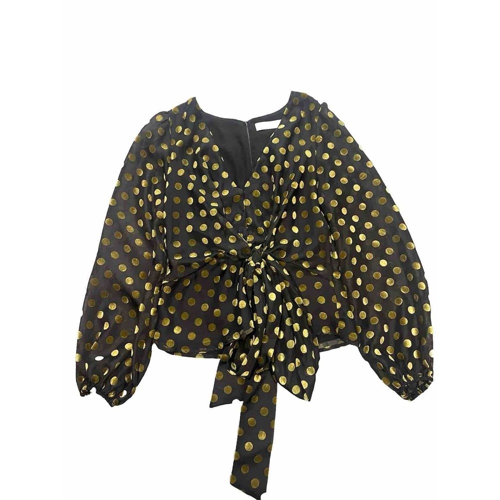 ASTR The Label Tonic Wrap Polka Dot Top Black Gold Size Small - Picture 2 of 10